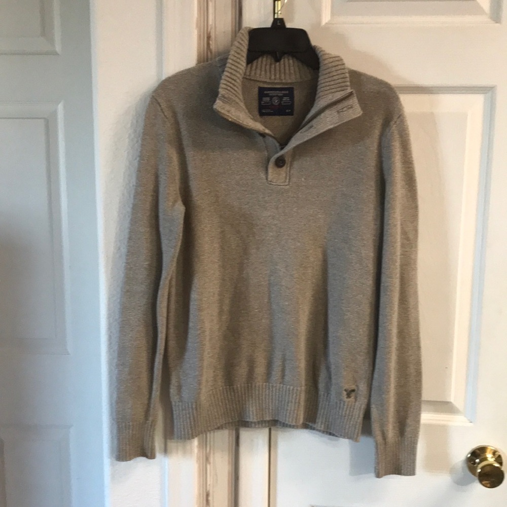 American Eagle Athletic Fit Tan Knit 3 Button Zip Sweater